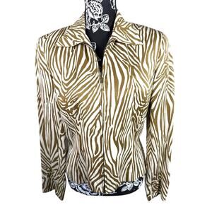 Finity Studio Linen & Silk Zebra Print Zip Jacket Blazer (Size 8)